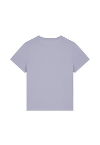 Kortekorte t-shirt in licht lavendel katoen, met een ronde hals en een gladde textuur. Geen graphics of patronen op de achterkant.