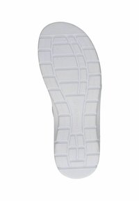 White shoe sole featuring a textured, patterned design with shallow grooves and lines for traction. Made of rubber material.