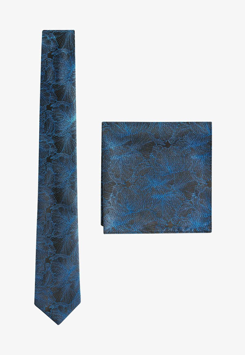 Next SAGE WITH FLORAL SET - Nosinaitė į švarko kišenę - teal blue glitter thread floral