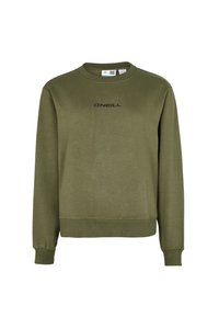 Sweat-shirt vert olive à manches longues avec col rond, poignets et ourlet côtelés, avec logo noir "O'NEILL" centré sur la poitrine.