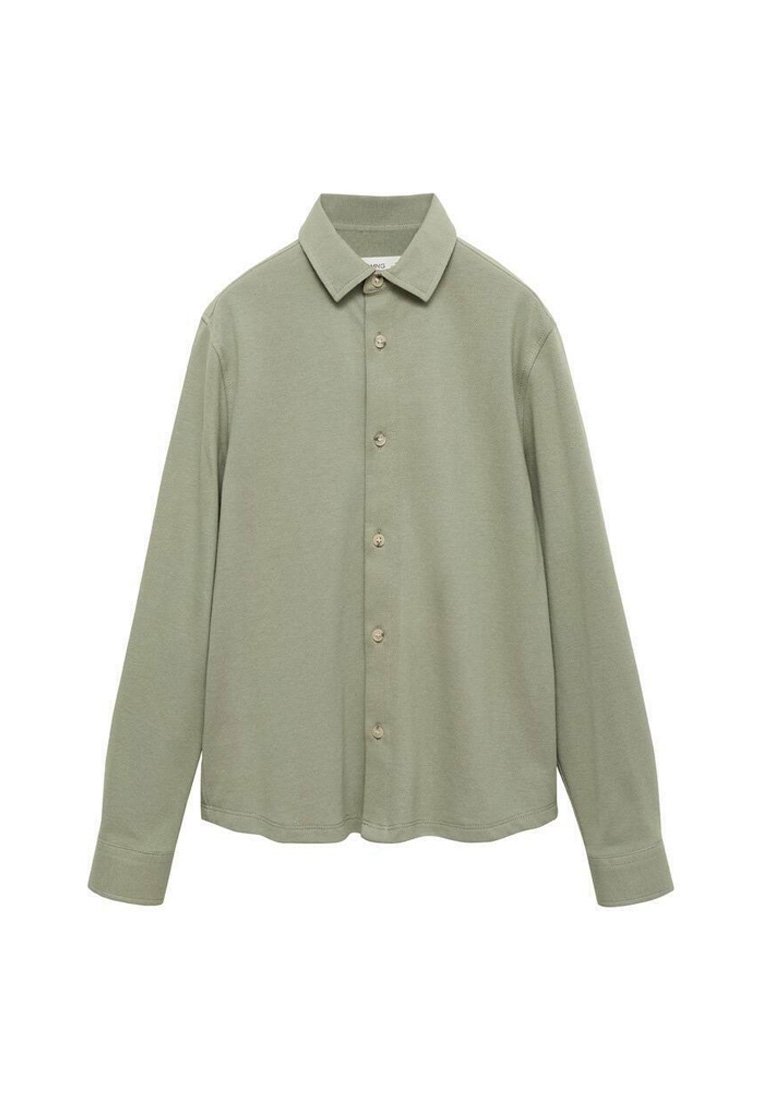Ljusgrön långärmad skjorta i mjukt tyg, med knäppning framtill, krage och subtil textur. Standard passform med rak nederkant.