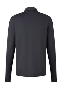 Langærmet polo i mørkegråt stof med lige snit, klassisk krave og syningdetaljer på manchetter og kant.