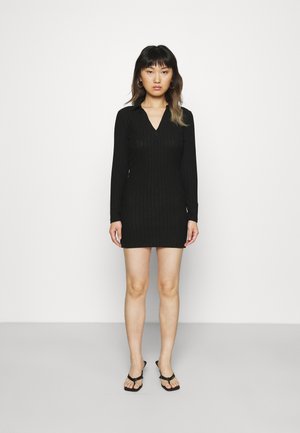 LONGSLEEVE V NECK COLLAR MINI DRESS - Shift dress - black