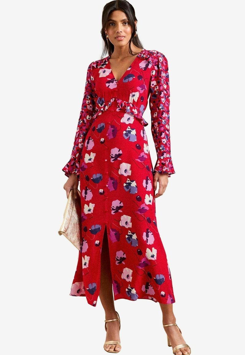 Love & Roses PETITE FIT - V-NECK RUFFLE - Maxi šaty - red