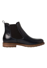 Stivali Chelsea in pelle blu navy con pannelli elastici, punta rotonda e suola in gomma testurizzata. Linguetta sul tallone per una facile calzata.