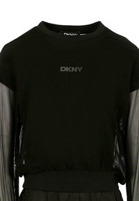 Czarna bluza DKNY z przezroczystymi długimi rękawami, prążkowanym okrągłym dekoltem i elastycznym paskiem.
