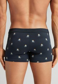 Námořnické boxerky z měkké tkaniny s opakujícím se potiskem kreslených postaviček v člunech. Mají pohodlný elastický pas.