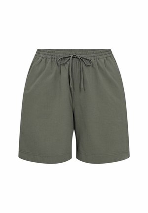 Grønne bomuldsshorts med elastisk talje, snoretræk og lige snit. Har en glat tekstur og opsmøg.