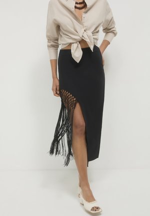 LUNGA SPACCO FRANGE - Jupe crayon - ultrablack