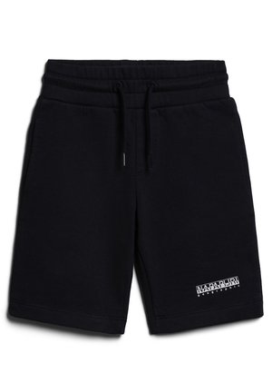 Pantalones cortos de algodón negros con cintura elástica, cordón y bolsillos laterales. Presenta un logo blanco en la parte inferior de la pierna izquierda.