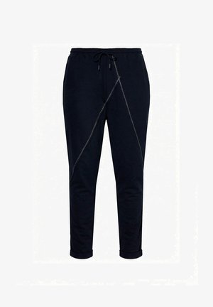 Schwarze Jogginghosen mit engem Schnitt, elastischem Bund, Kordelzug, diagonalen Steppnähten und gesäumten Bündchen.