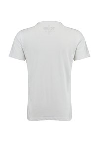 Weißes Baumwoll-T-Shirt mit Rundhalsausschnitt, kurzen Ärmeln und einfarbigem Design. Der Rücken zeigt einen dezenten Logo-Druck in Grau.