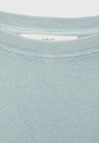 Felpa blu chiaro con tessuto testurizzato, collo rotondo a costine e dettagli di cucitura sottili. Design semplice, senza motivi o accenti visibili.