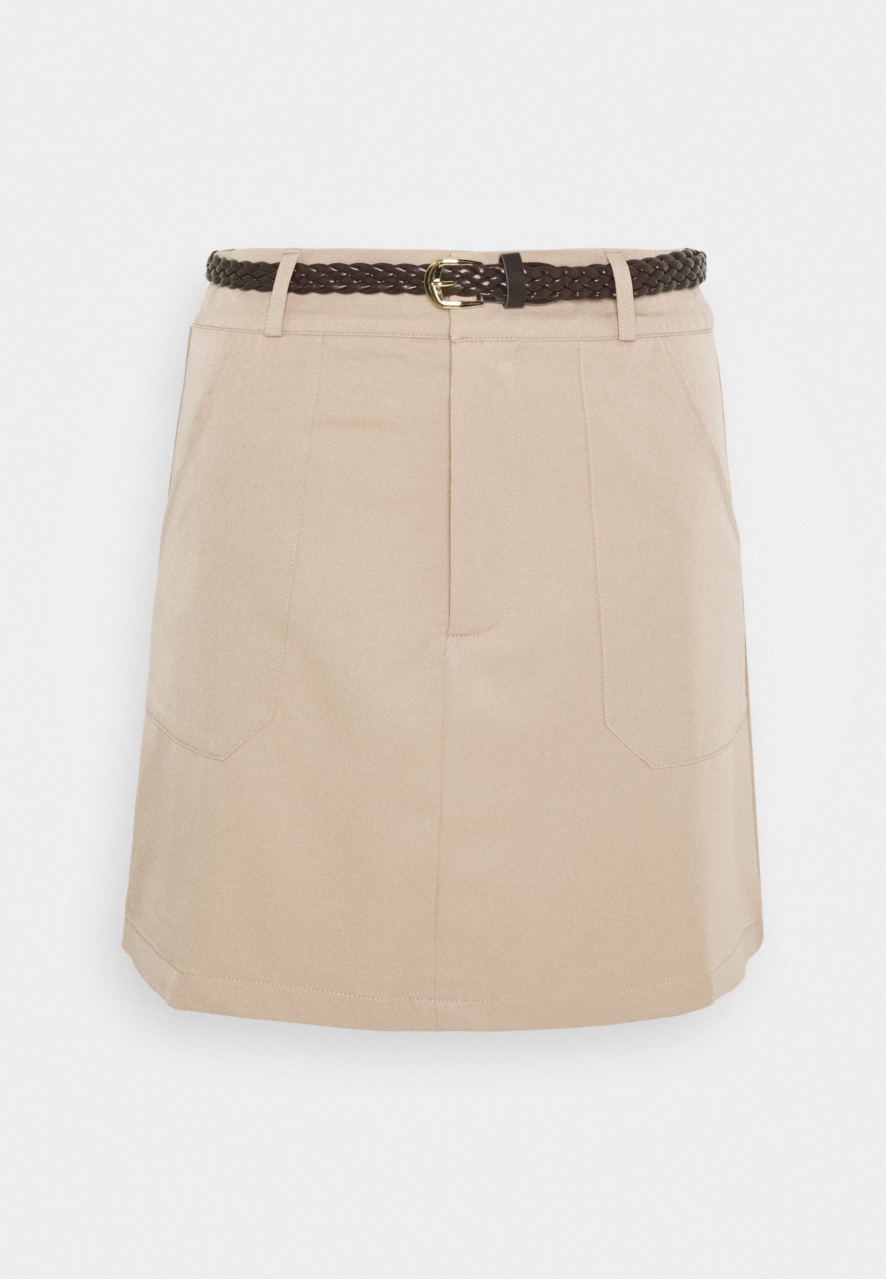 beige mini skirt
