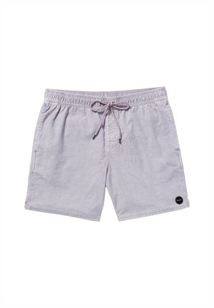 Shorts de bain violet clair avec une taille élastique, cordon de serrage, poches latérales et un écusson logo rond sur l'ourlet inférieur.