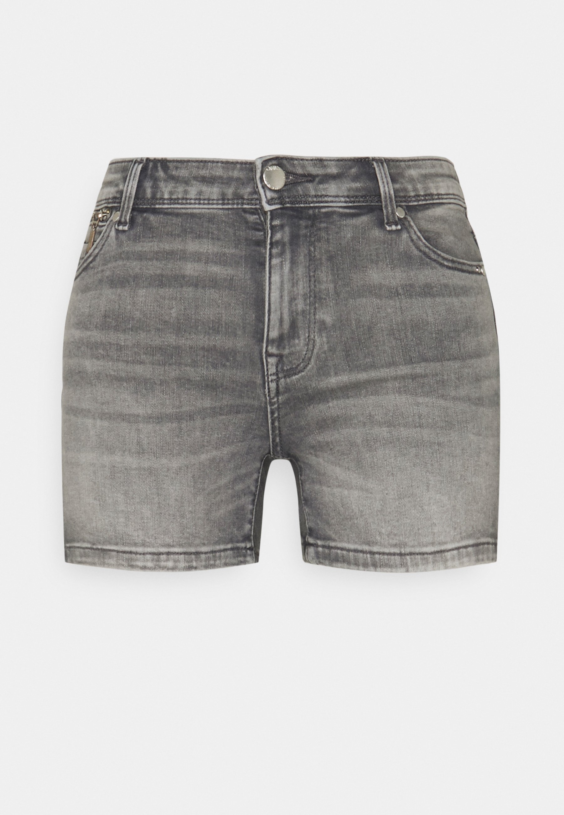 Grijze Damaged Jeans Short met Verfspatten - Black-Leo.nl