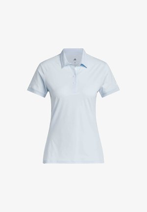 Lichtblauwe poloshirt met een kraag, drie knopen sluiting en korte mouwen. Gemaakt van soepele stof met een getailleerd ontwerp.