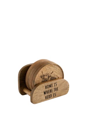Next, REGULAR FIT - SET OF 4 HAMISH WOODEN COASTERS IN HOLDER UNISEX - Bordskåner - natural