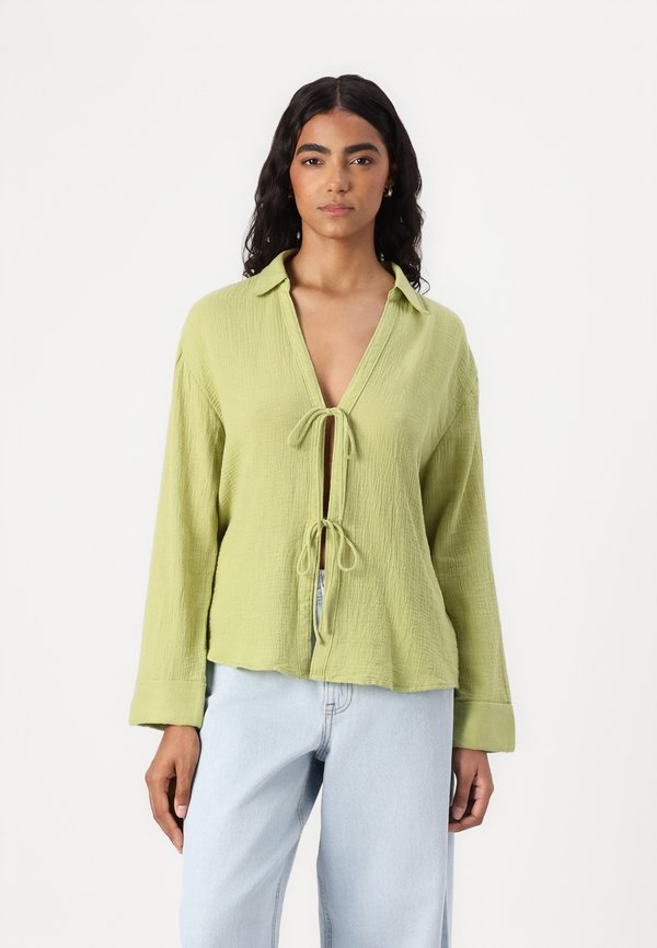 TIE FRONT GAUZY SHIRT - Blouse