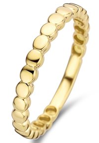Bague en or au design arrondi et perlé, présentant des surfaces lisses et réfléchissantes avec des accents semi-sphériques espacés uniformément le long de l'anneau.