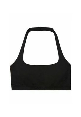 Schwarzer Sport-BH mit Neckholder-Design und breitem elastischem Unterband.