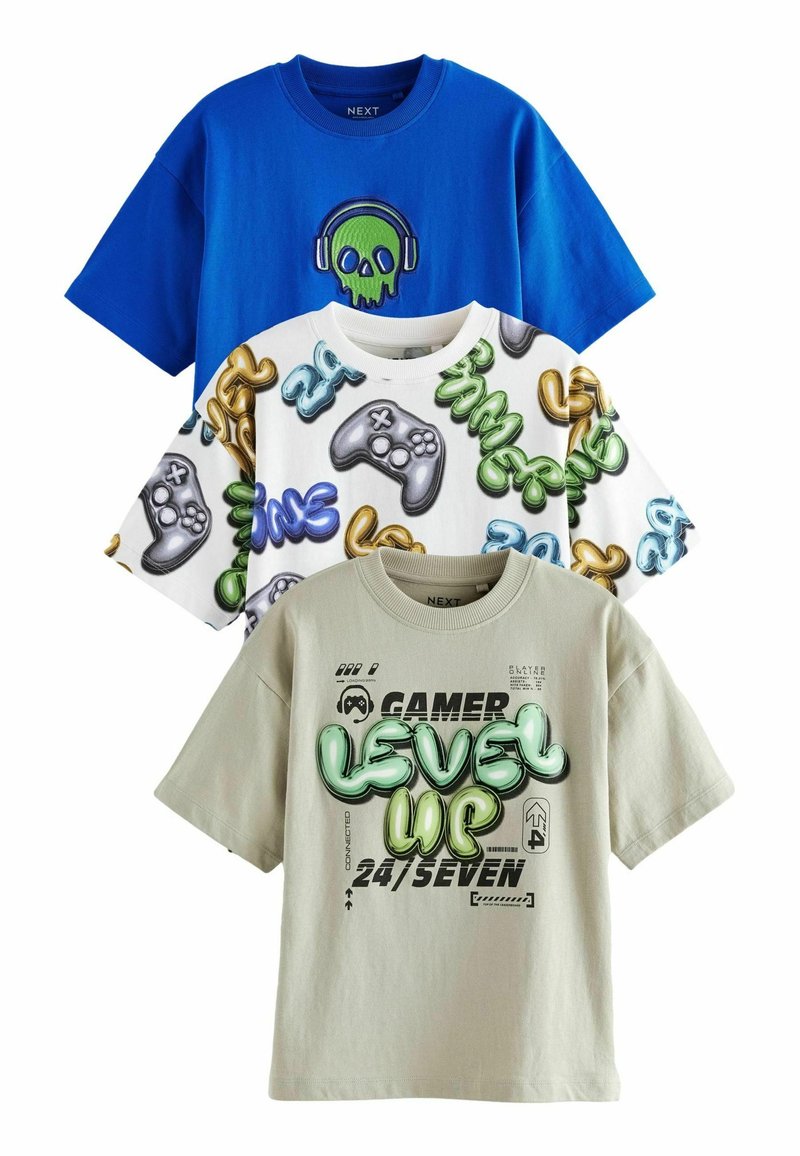 Next SHORT SLEEVE GRAPHIC 3 PACK STANDARD - Printtipaita - blue ecru cream