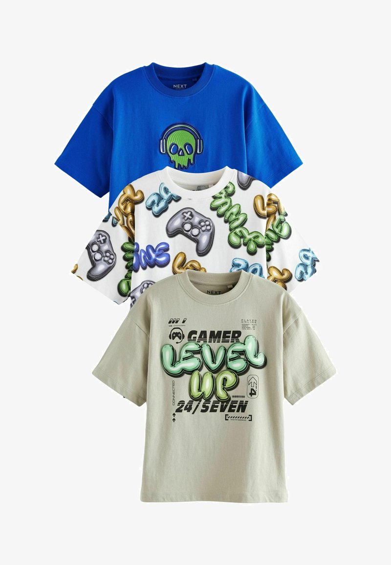 Next SHORT SLEEVE GRAPHIC 3 PACK STANDARD - Printtipaita - blue ecru cream