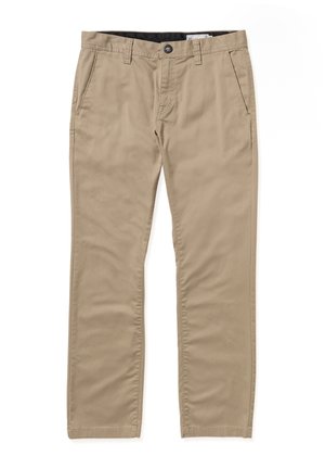 Beige katoenen chinos met een zachte textuur, rechte pasvorm, voorzakken en een knoopsluiting bij de taille.