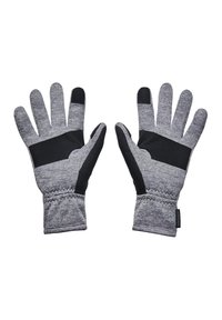 Gants gris et noirs avec un tissu texturé, featuring une bande noire sur le dos, forme ajustée et zone de paume renforcée pour une meilleure prise.