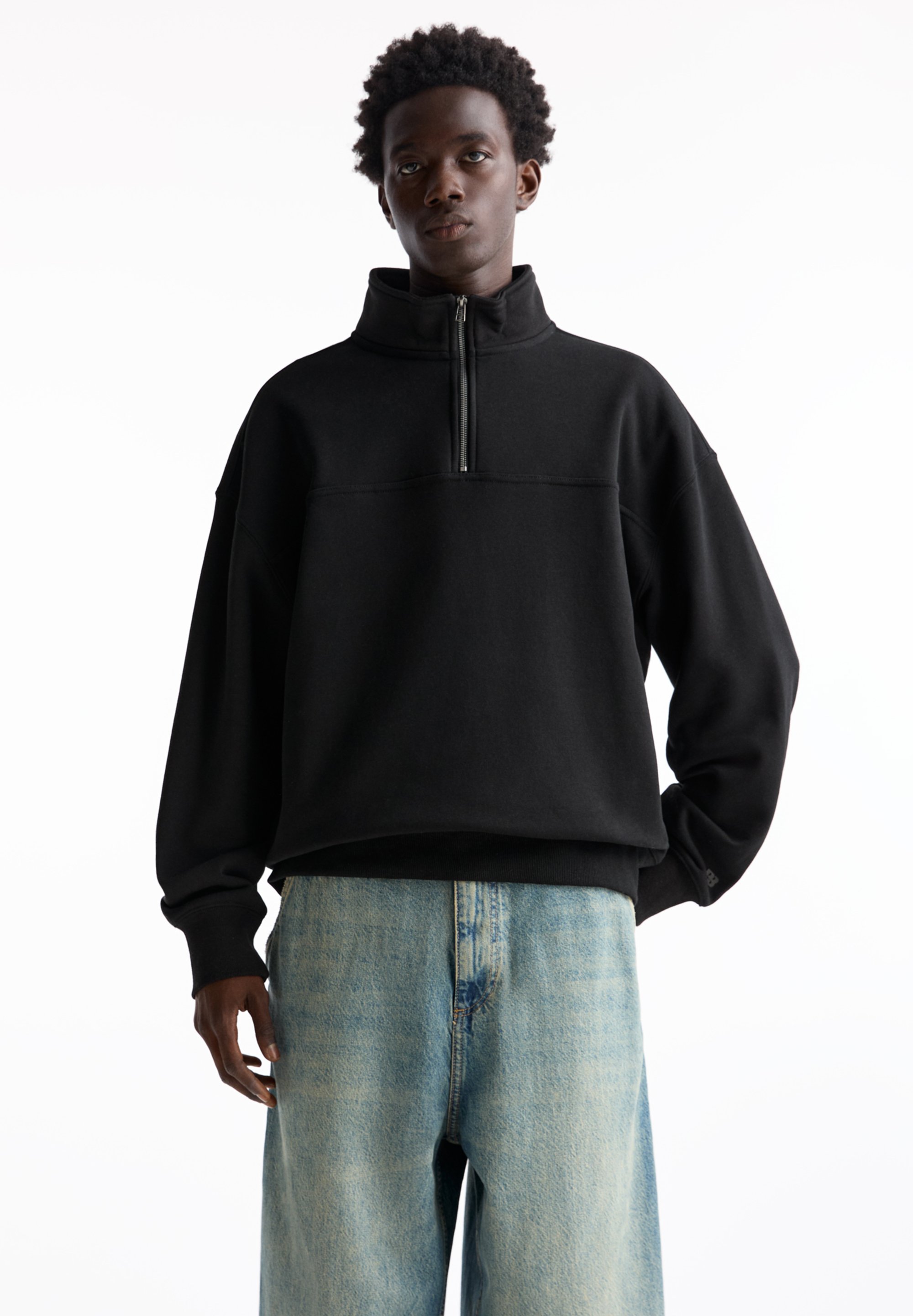 PULL&BEAR HALF ZIP Felpa black/nero Zalando