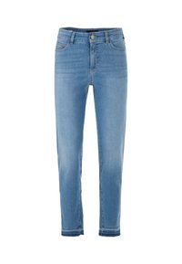 Light blue denim jeans with a slim fit, five-pocket design, and a button closure. The fabric is soft with subtle fading and a straight leg.