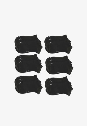 Schwarze Knöchelsocken, Packung mit sechs, im Crew-Cut-Design, mit einem weißen Größenetikett (43-46) und dezentem Logo-Akzent an der Seite. Weiches Material.