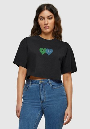 Merchcode, HUGS LOVE-TWO HEARTS SHORT - T-shirts print - black