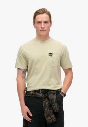 Superdry & Co CONTRAST STITCH POCKET - Camiseta básica - washed pelican beige