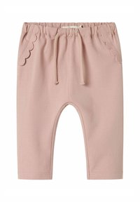 Lyserøde bomulds-sweatpants med en scallopped design på lommerne og en elastisk linning med snor. Blød tekstur, afslappet pasform.