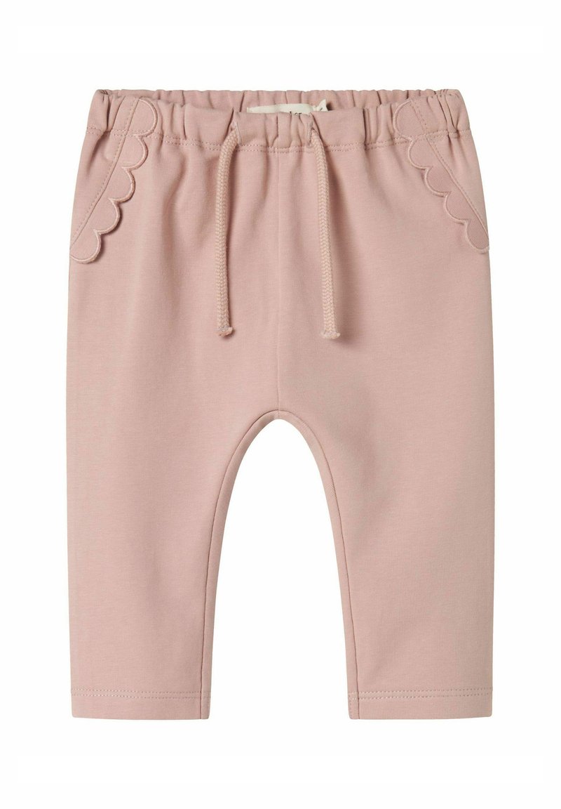 Lyserøde bomulds-sweatpants med en scallopped design på lommerne og en elastisk linning med snor. Blød tekstur, afslappet pasform.