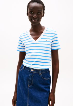 SLIM CODY V NECK - T-Shirt basic - ecru/ blue spell