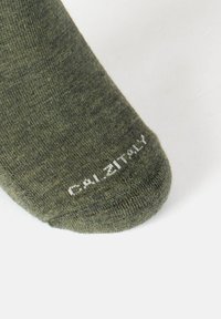 Zielona dziana skarpetka z białym napisem "BALZETTALY" na białym tle.