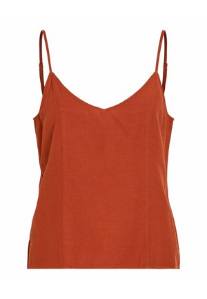 Top de tirantes sin mangas color naranja óxido con tirantes finos ajustables y un sutil escote en V.