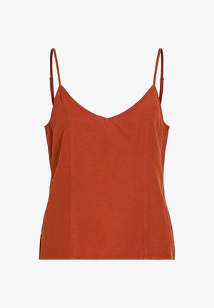 Top de tirantes sin mangas color naranja óxido con tirantes finos ajustables y un sutil escote en V.