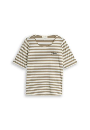 TOM TAILOR, TOM TAILOR T-SHIRT PLUS SIZE - T-SHIRT MIT STICKEREI - T-shirt con stampa - olive white stripe