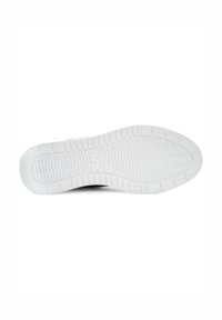 Shoe sole with a textured surface, predominantly white, featuring a geometric pattern and a subtle logo imprint near the heel.