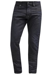 Pantalones vaqueros de denim azul oscuro con un ajuste slim, diseño de cinco bolsillos, costuras en contraste y cierre de botón en la cintura.