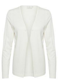 Cardigan bianco a maniche lunghe realizzato in materiale morbido e leggero. Design con apertura frontale, texture liscia e senza hardware o dettagli visibili.