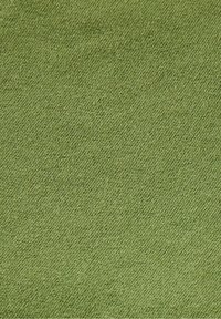 Olivově zelená tkanina s texturovanou, diagonální tkaninou. Měkký povrch, jednotná barva s mírnými odchylkami v odstínu. Žádné viditelné kovové části ani akcenty.