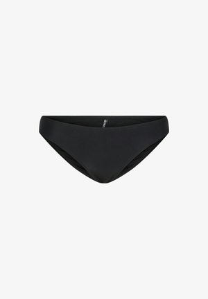 Schwarzer nahtloser Bikini-Slip mit niedrigem Bund und einfachem Design, vor weißem Hintergrund dargestellt.