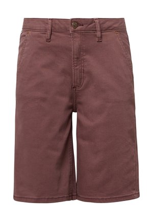Burgunderfarbene Baumwollshorts mit geradem Schnitt, Fronttaschen, Knopfverschluss und dezenten Nahtdetails. Glatte Textur und lässiges Design.