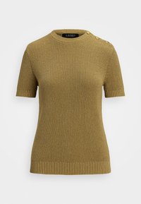 METALLIC RIBBED SHORT SLEEVE SWEATER - Tricou cu imprimeu - relic gold