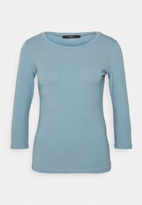 Ljusblå, långärmad t-shirt med rundad halsringning, tillverkad av mjuk tyg, med en slät yta och subtil stretch.