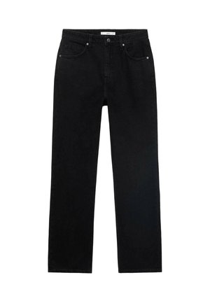 Sorte denimjeans med lige snit, fem lommer, metalknaplukning og subtile syninger. Blødt stof og holdbart design.